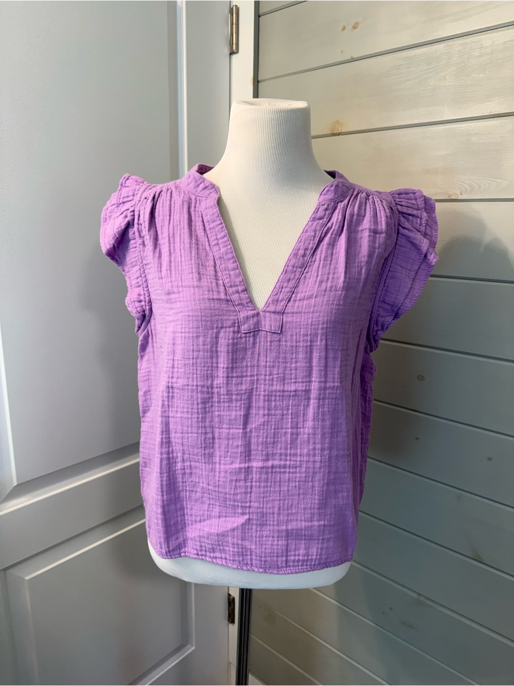 GAP Lavender Flutter Sleeve V-Neck Top